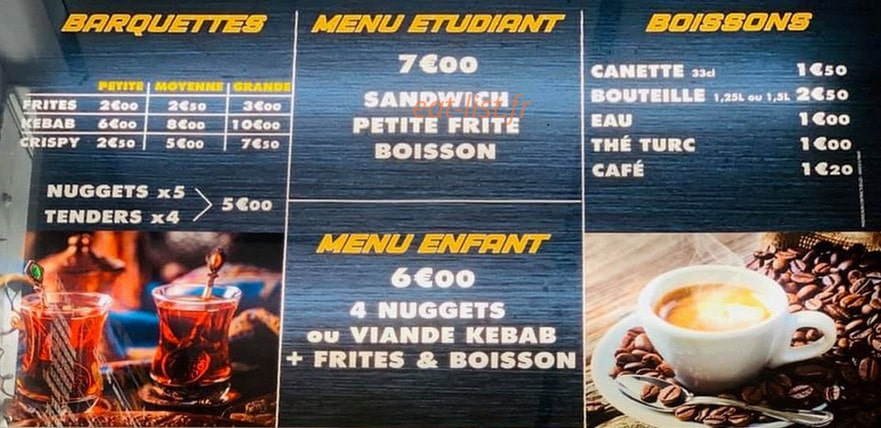 La Corne d'Or Kebab — carte page 3