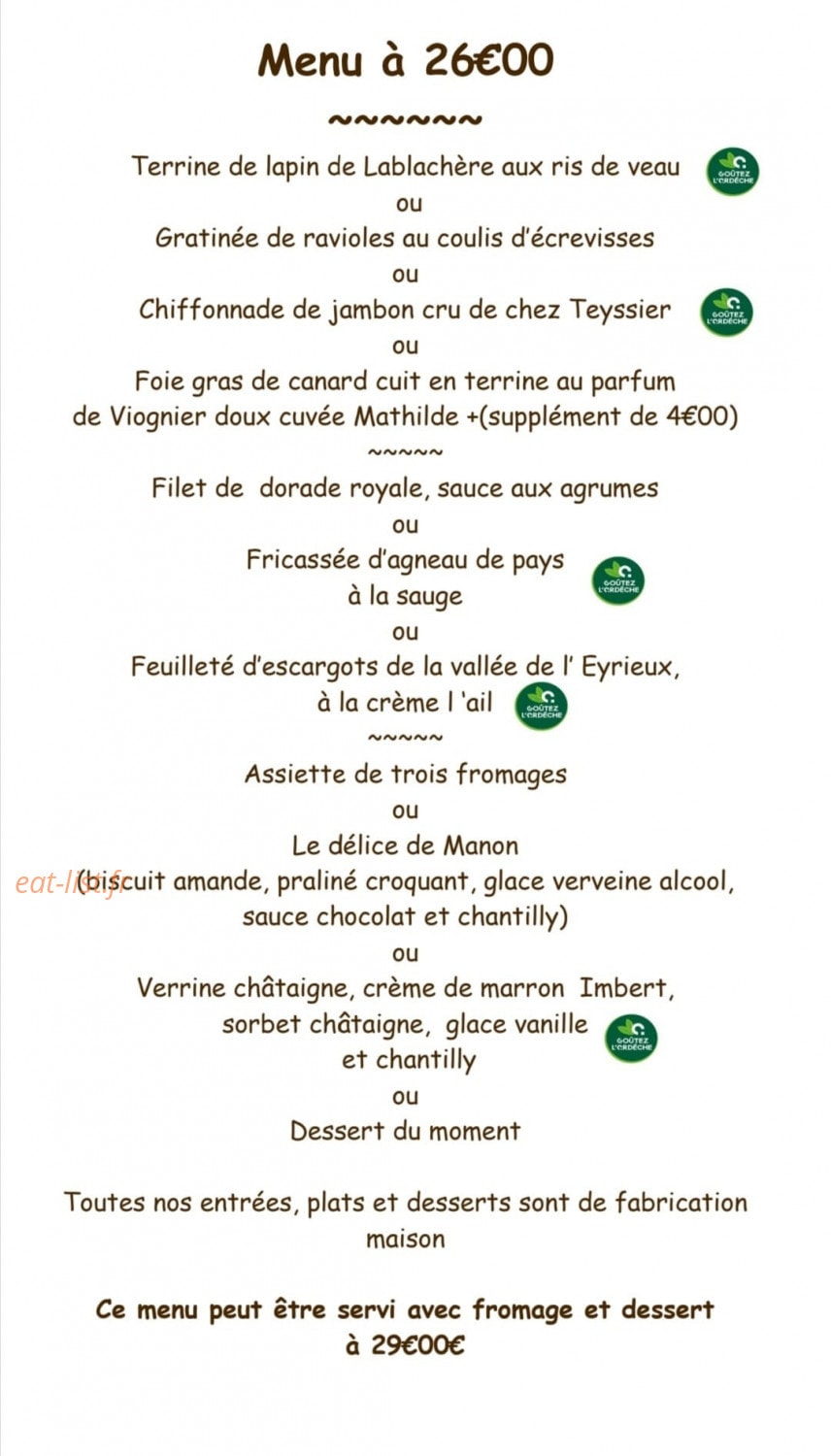 Le Bistrot de Manon — carte page 2