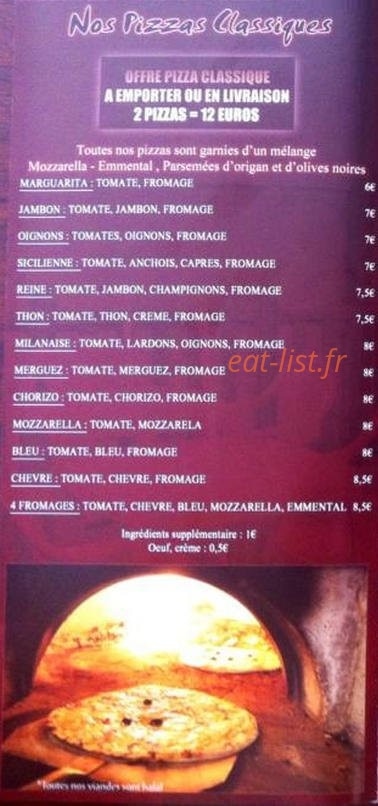 Pizza express — carte page 1