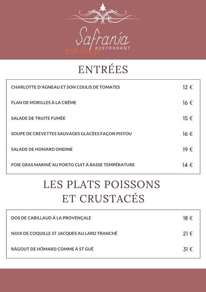 Safrania Bistrorant — carte page 1