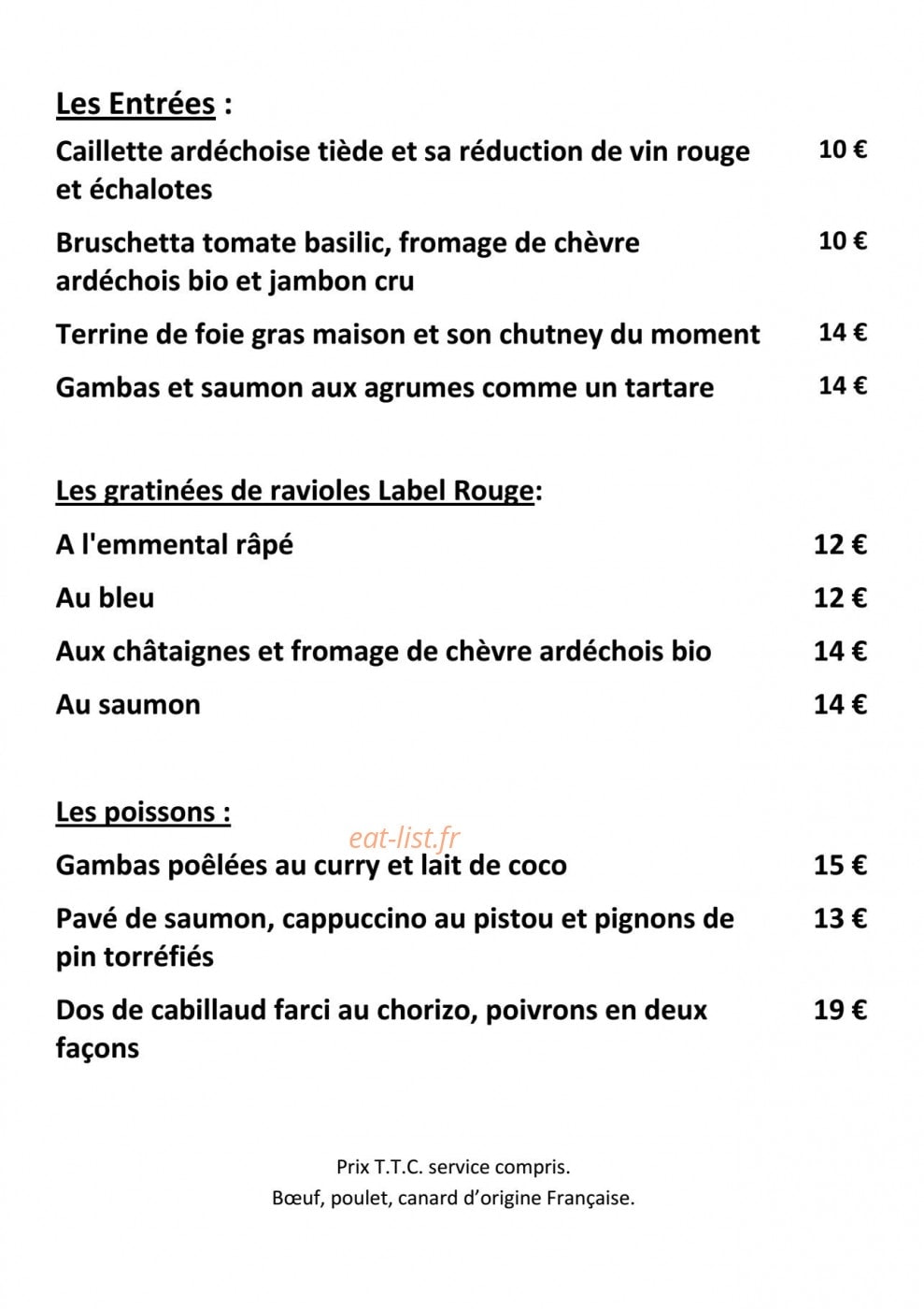 Auberge du Vieux Lanas — carte page 1