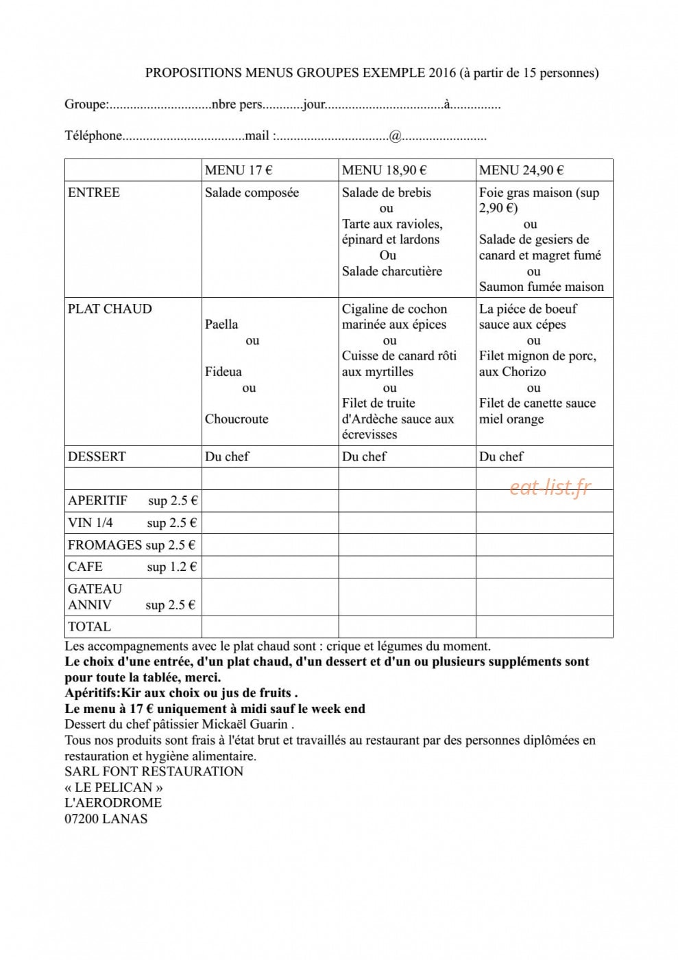 Le Pélican — carte page 1