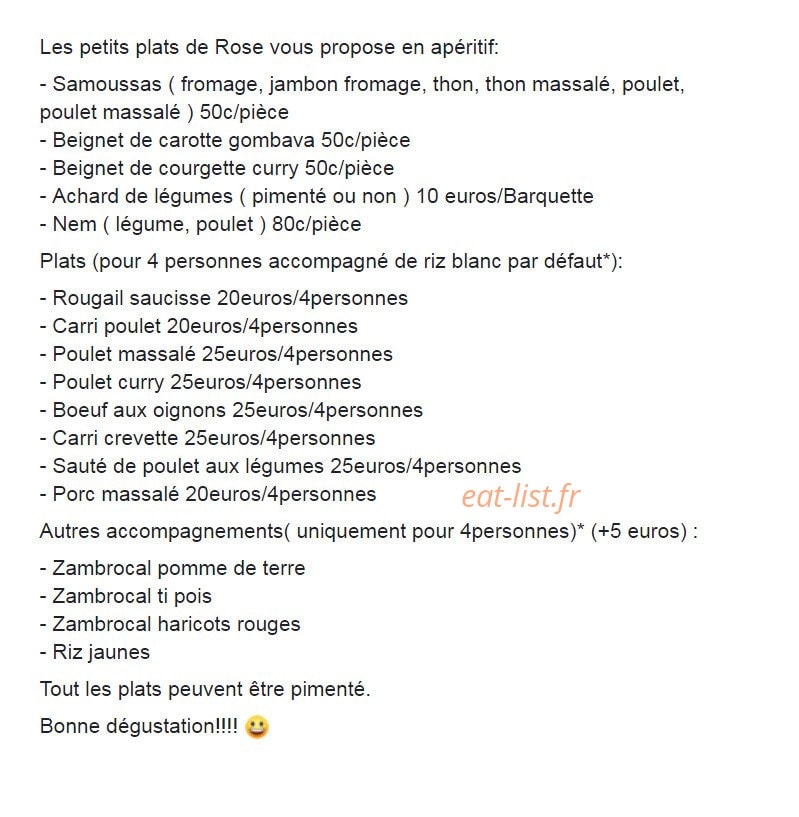 Les petits plats de Rose — carte page 1