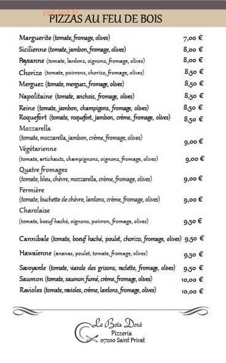Pizzeria le bois dore — carte page 1