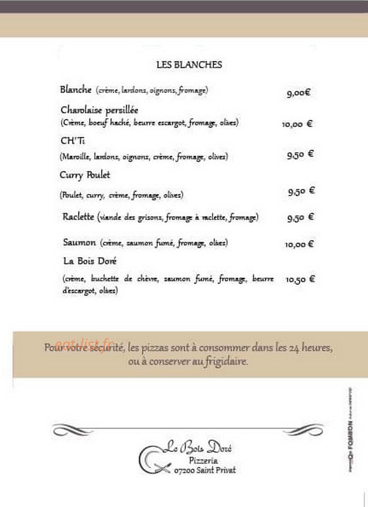 Pizzeria le bois dore — carte page 2