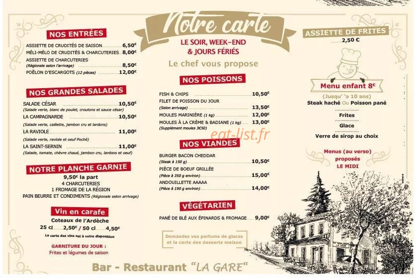 Restaurant De La Gare — carte page 1
