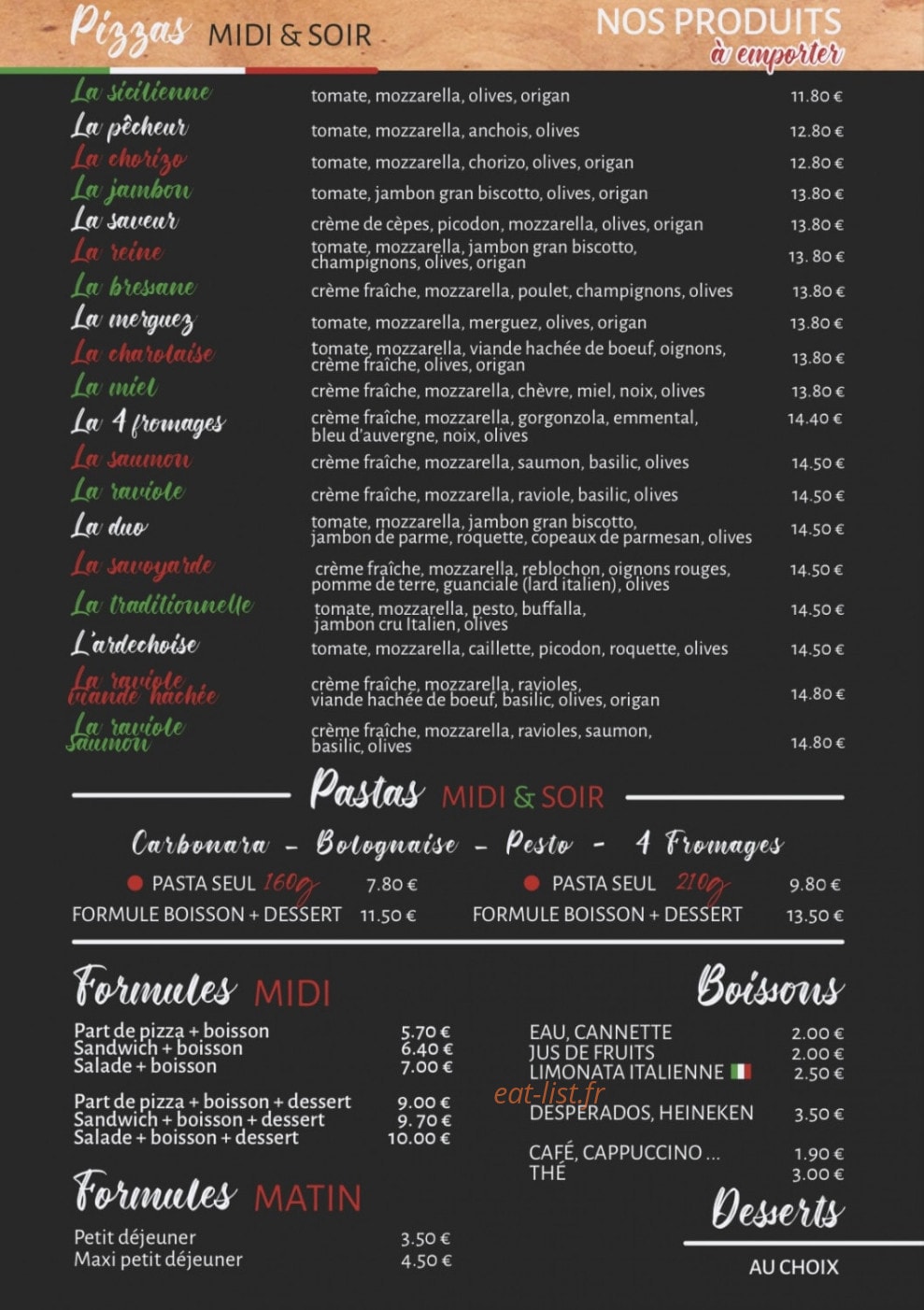 Aux saveurs d’Italie — carte page 2