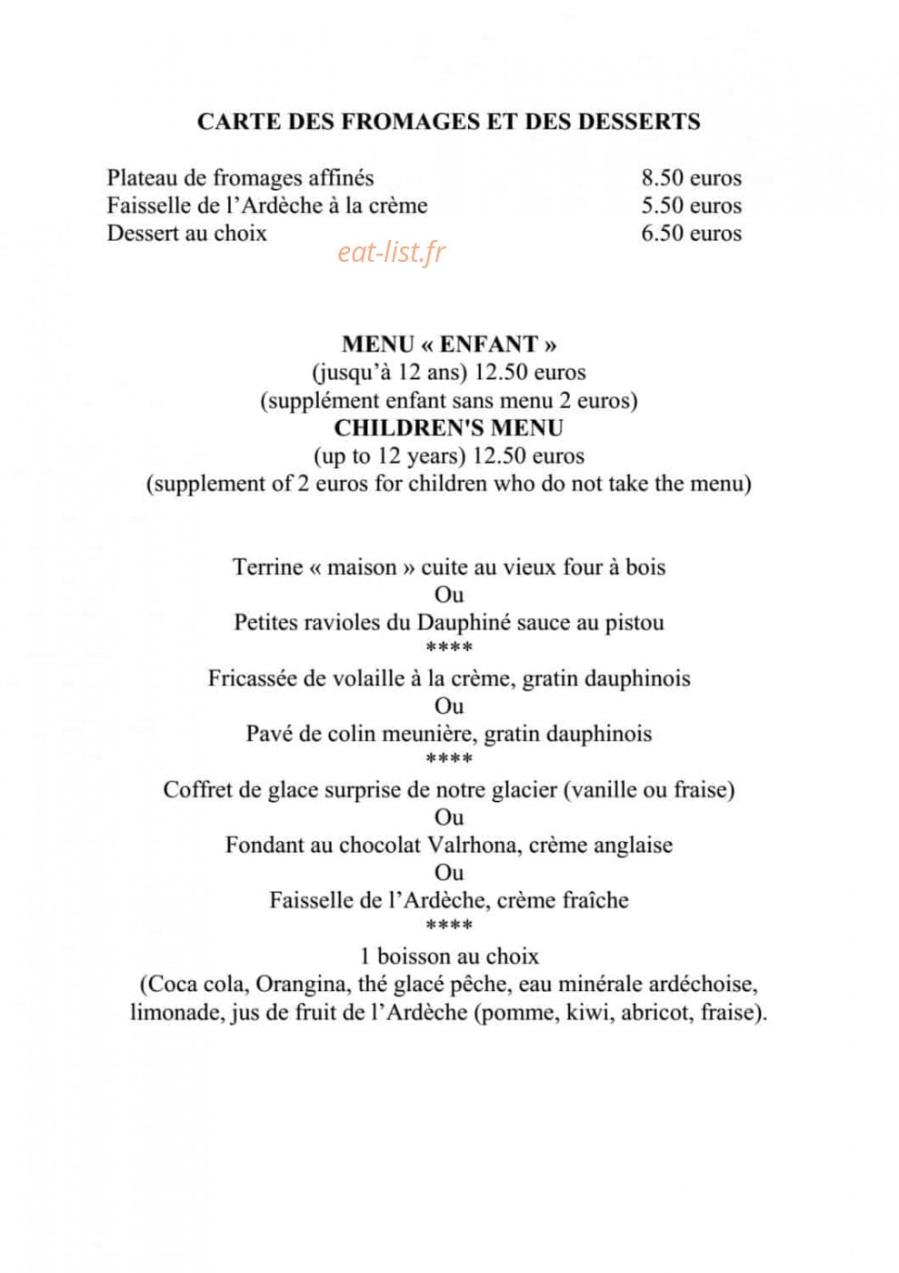 Auberge les Murets — carte page 11