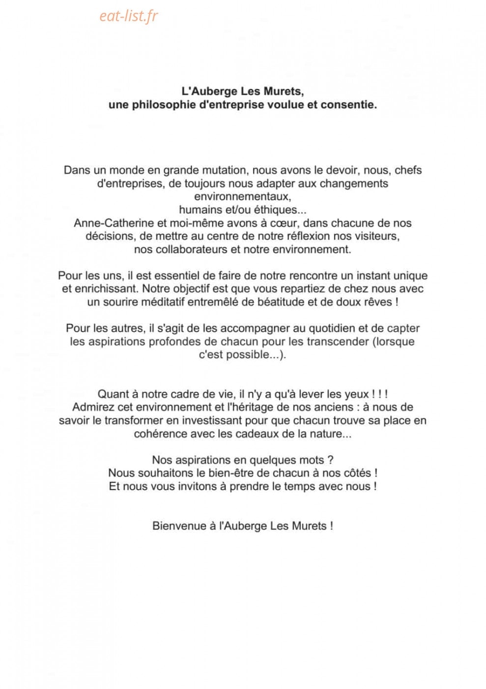 Auberge les Murets — carte page 1