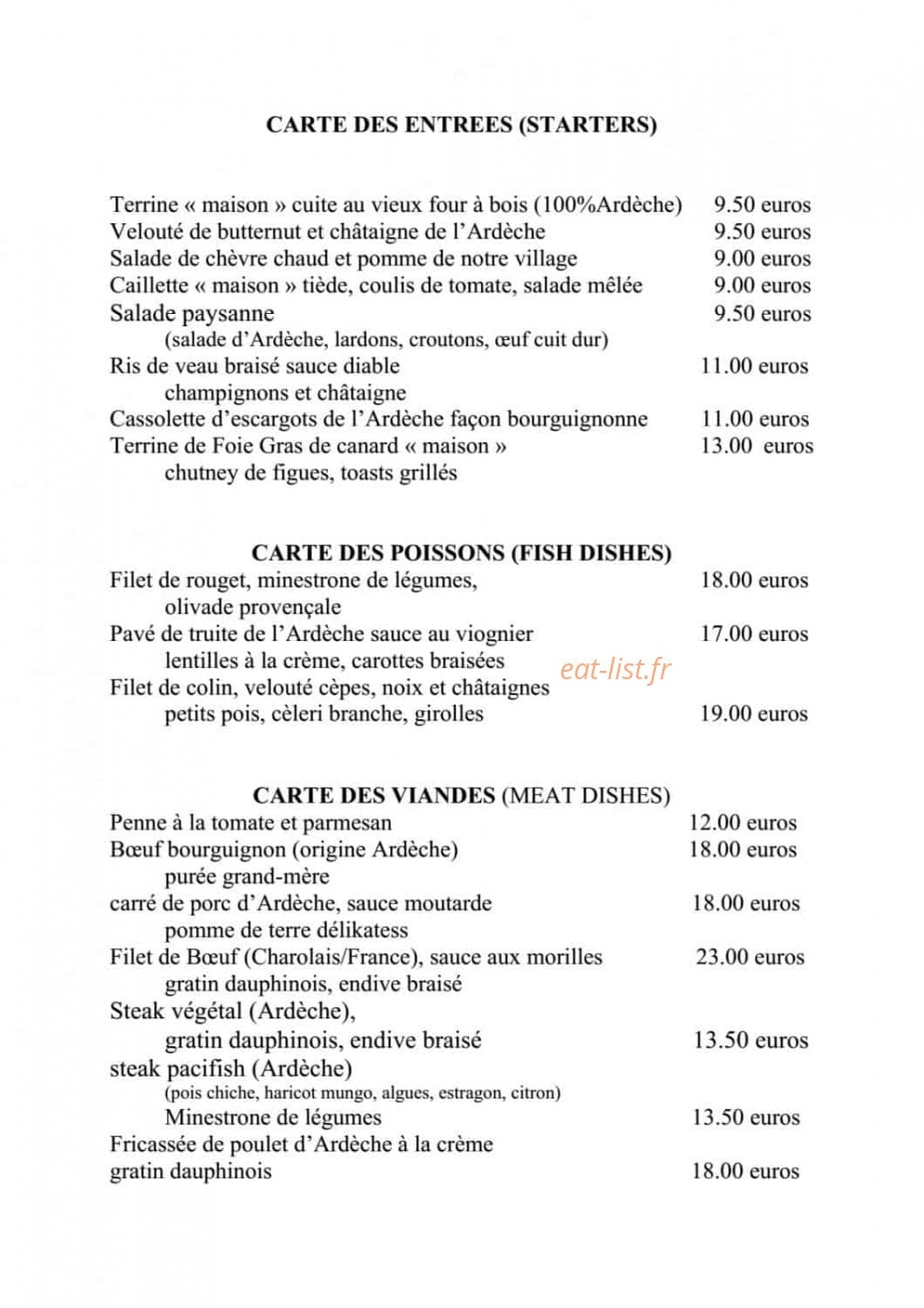 Auberge les Murets — carte page 10