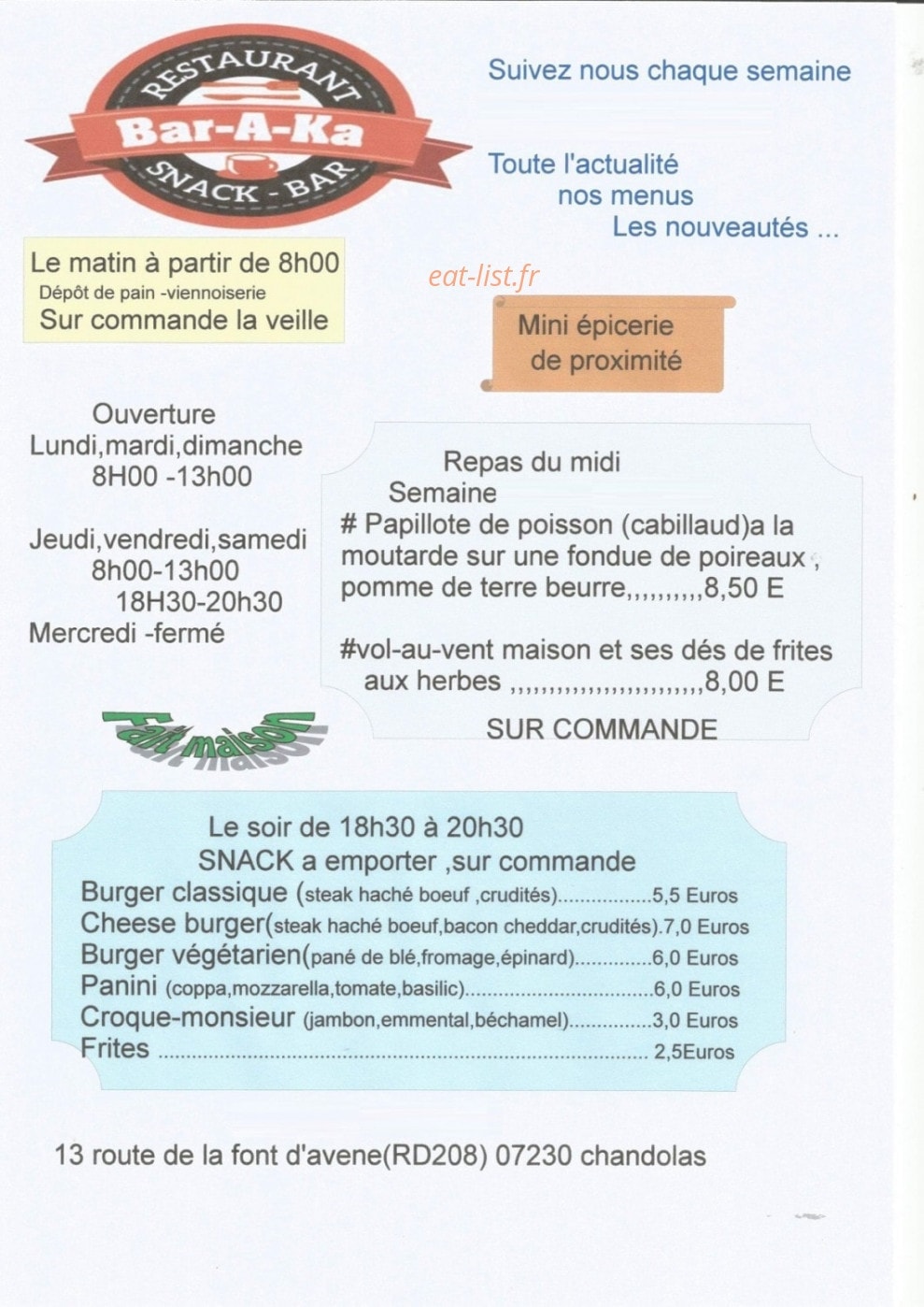 Le Bar a Ka — carte page 1
