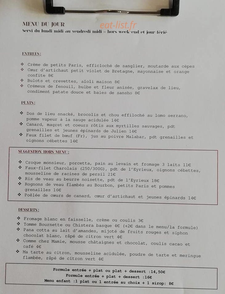 Bistrot St Anne — carte page 1