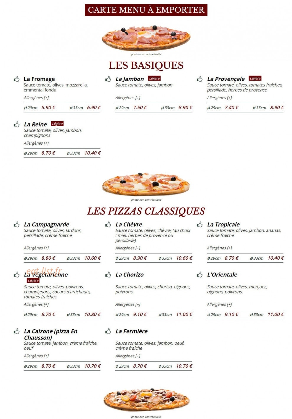Le Kiosque à Pizzas — carte page 1