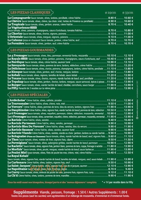 Le Kiosque à Pizzas — carte page 1