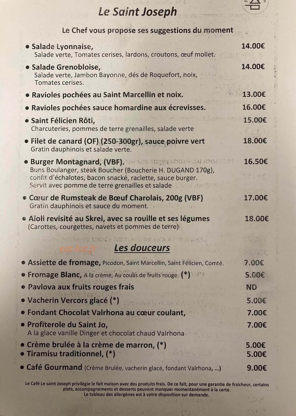Le Saint Joseph — carte page 1