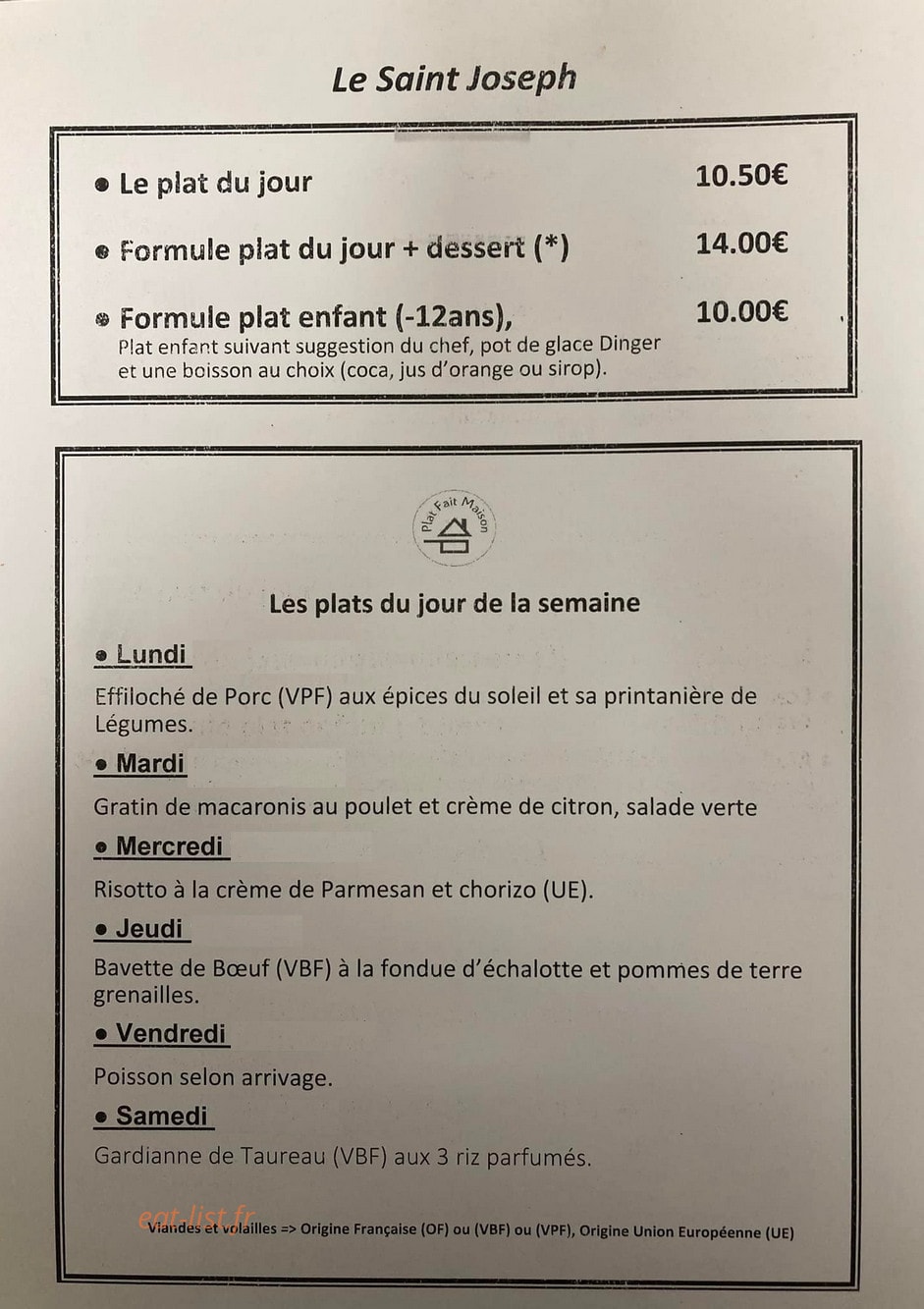 Le Saint Joseph — carte page 2