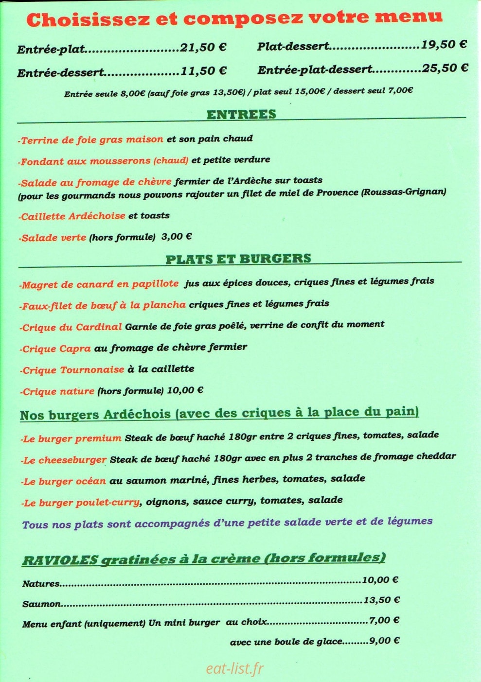 Restaurant Des Tours — carte page 1