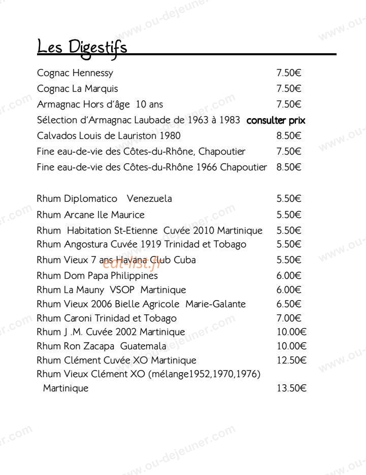 Carte et menu de Restaurant le Tournesol à Tournon sur Rhone — Les digestifs suite