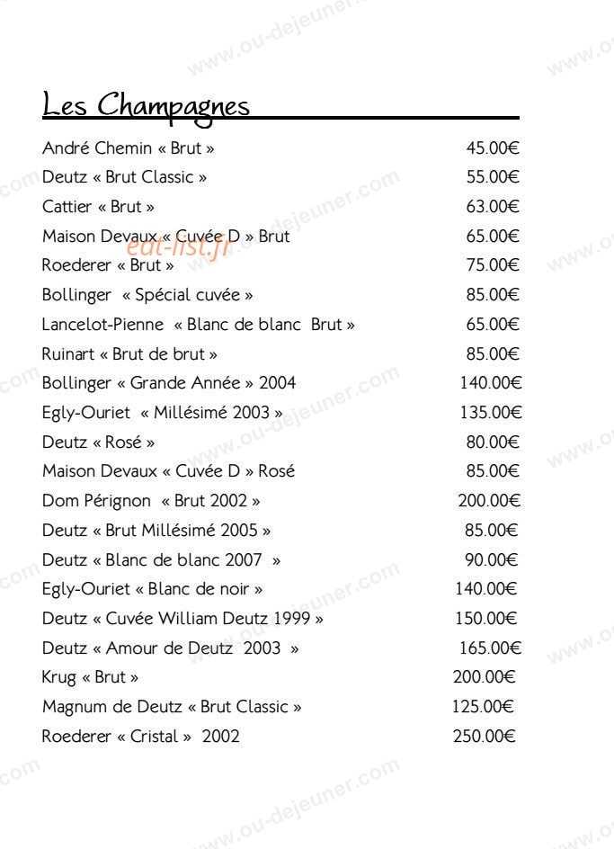 Carte et menu de Restaurant le Tournesol à Tournon sur Rhone — Les champagnes