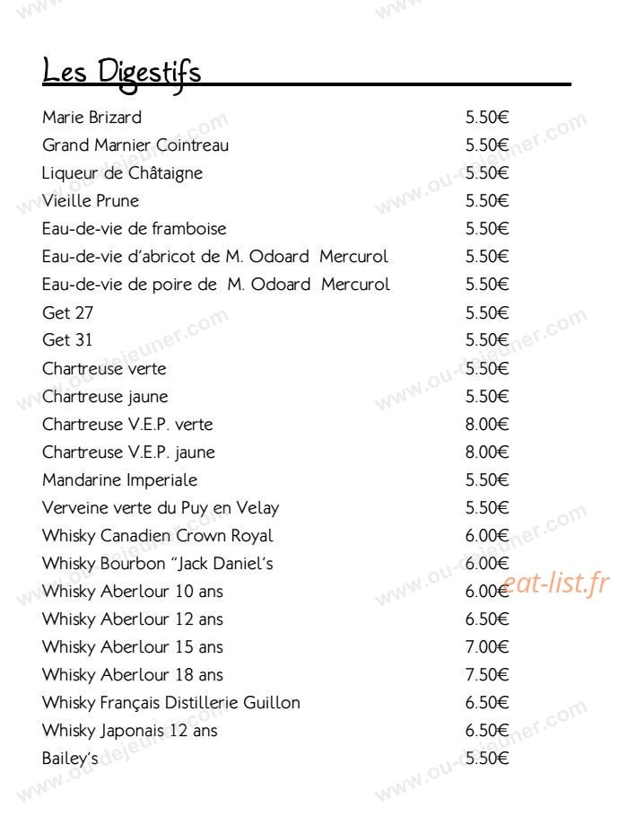Carte et menu de Restaurant le Tournesol à Tournon sur Rhone — Les digestifs
