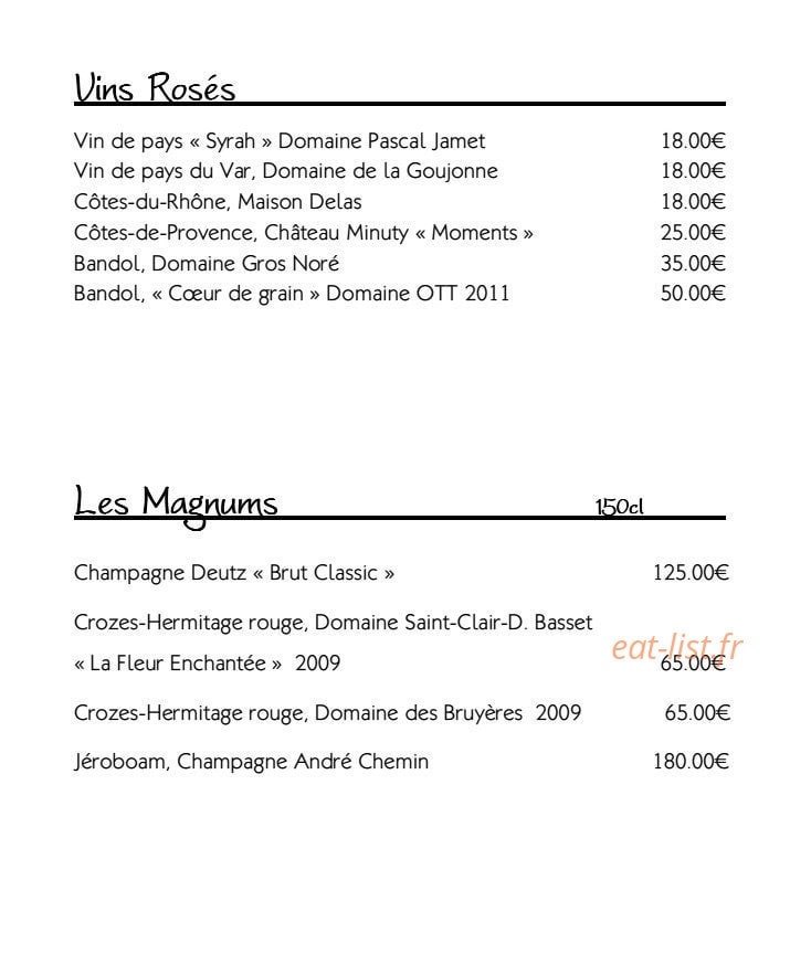 Carte et menu de Restaurant le Tournesol à Tournon sur Rhone — Les vins rosés et magnums