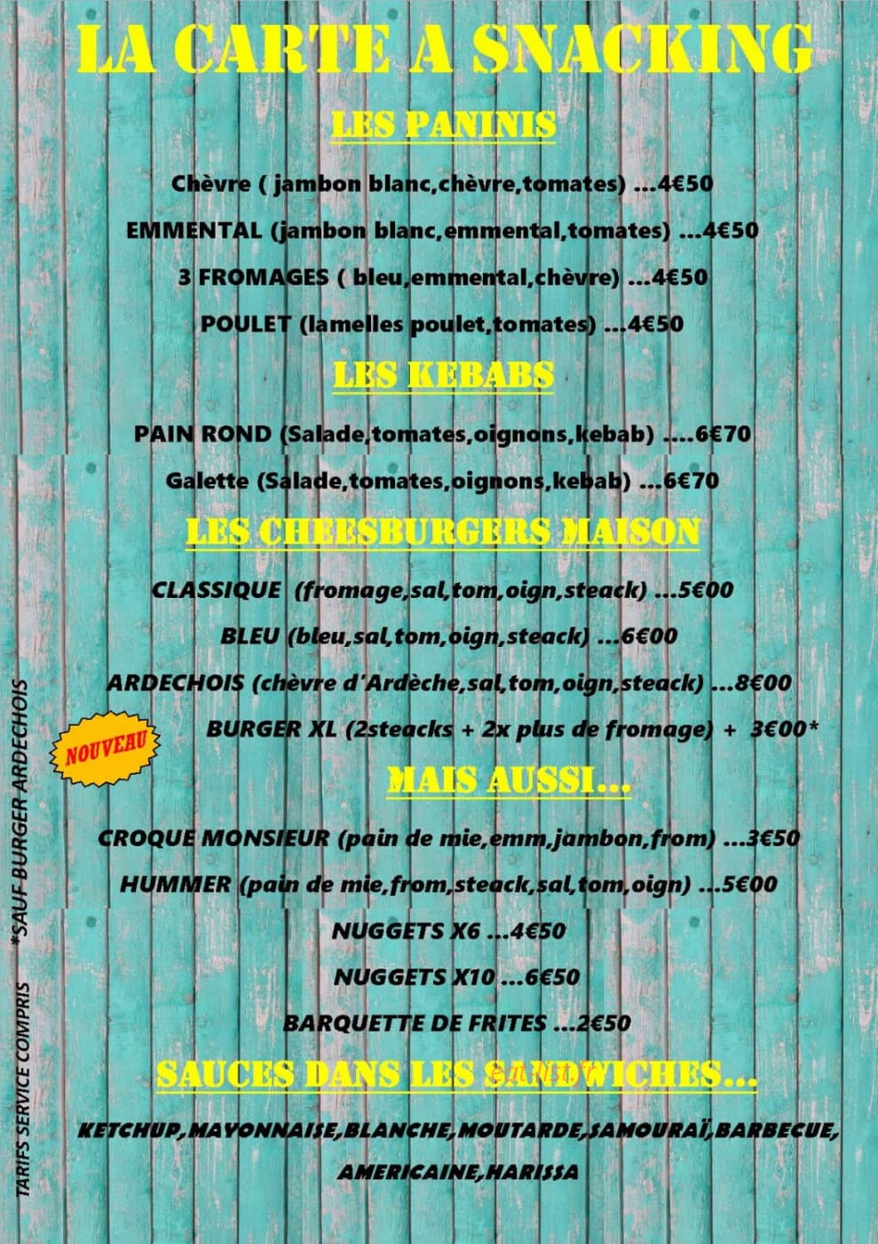 Bar Snack L'Eglantine — carte page 1