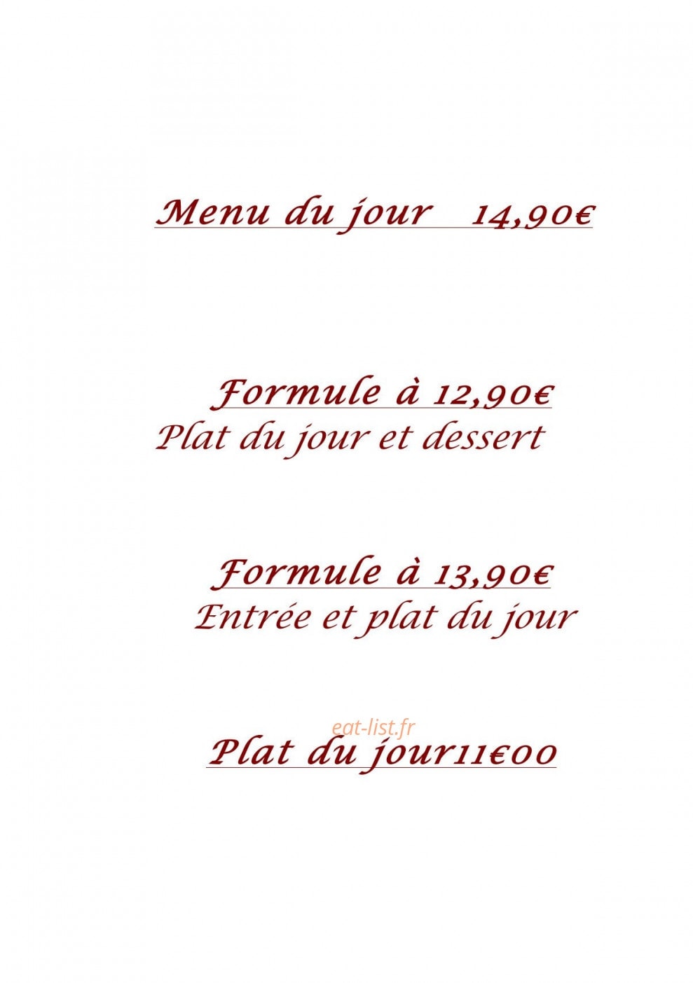 Auberge Des Cévennes — carte page 1