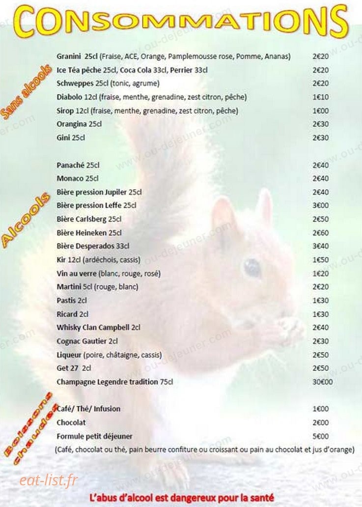 Le snack — carte page 4