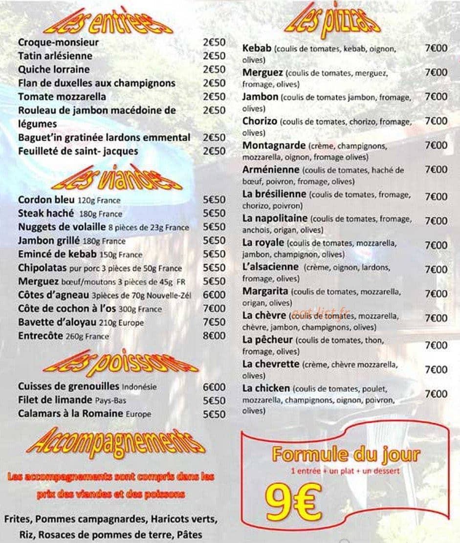 Le snack — carte page 1