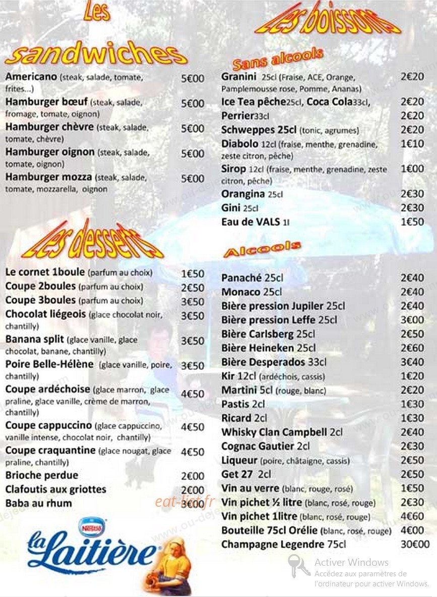 Le snack — carte page 2