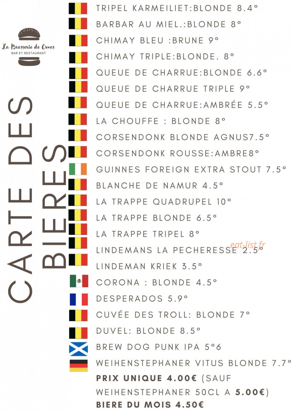 Brasserie de Cruas — carte page 1