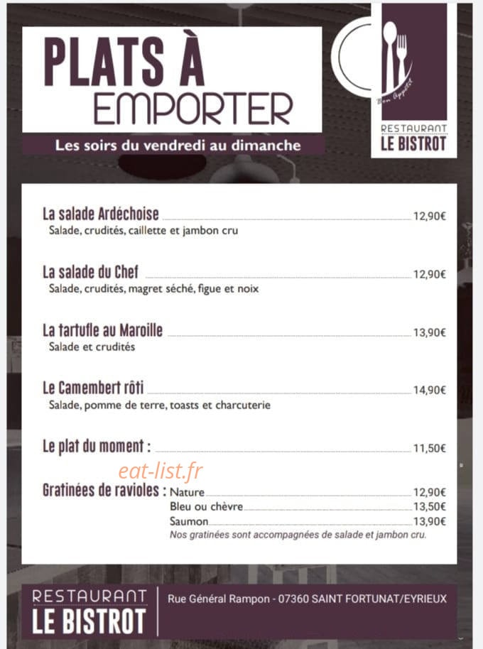 Le bistrot — carte page 1