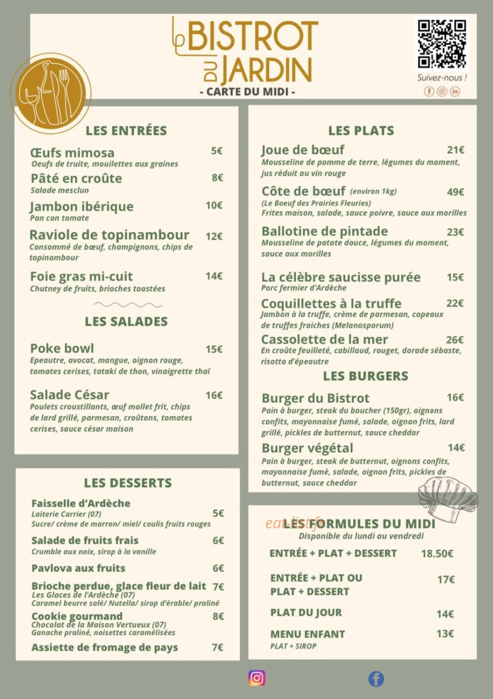 Le Bistrot du Jardin — carte page 1
