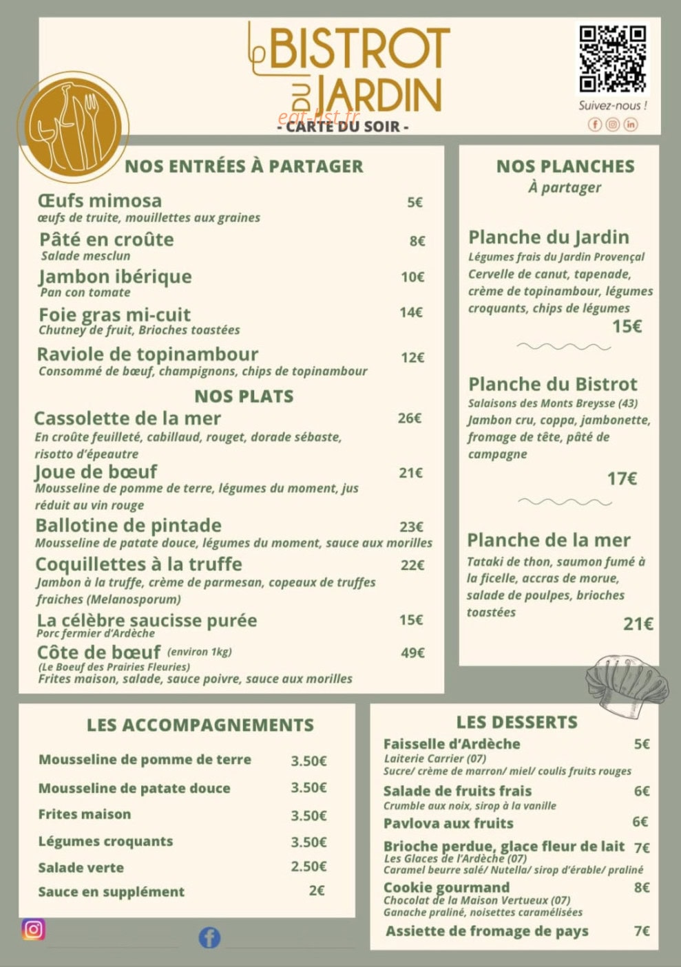 Le Bistrot du Jardin — carte page 2