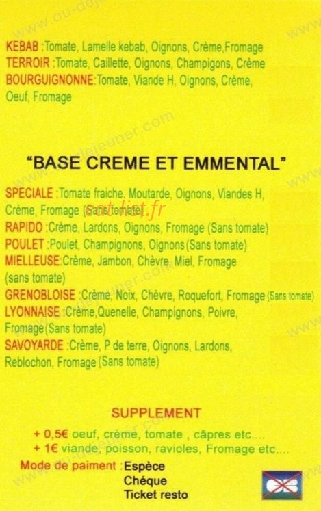 La Case à pizzas — carte page 2