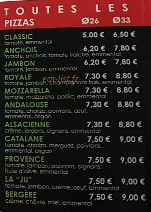 Pizza des lys — carte page 1