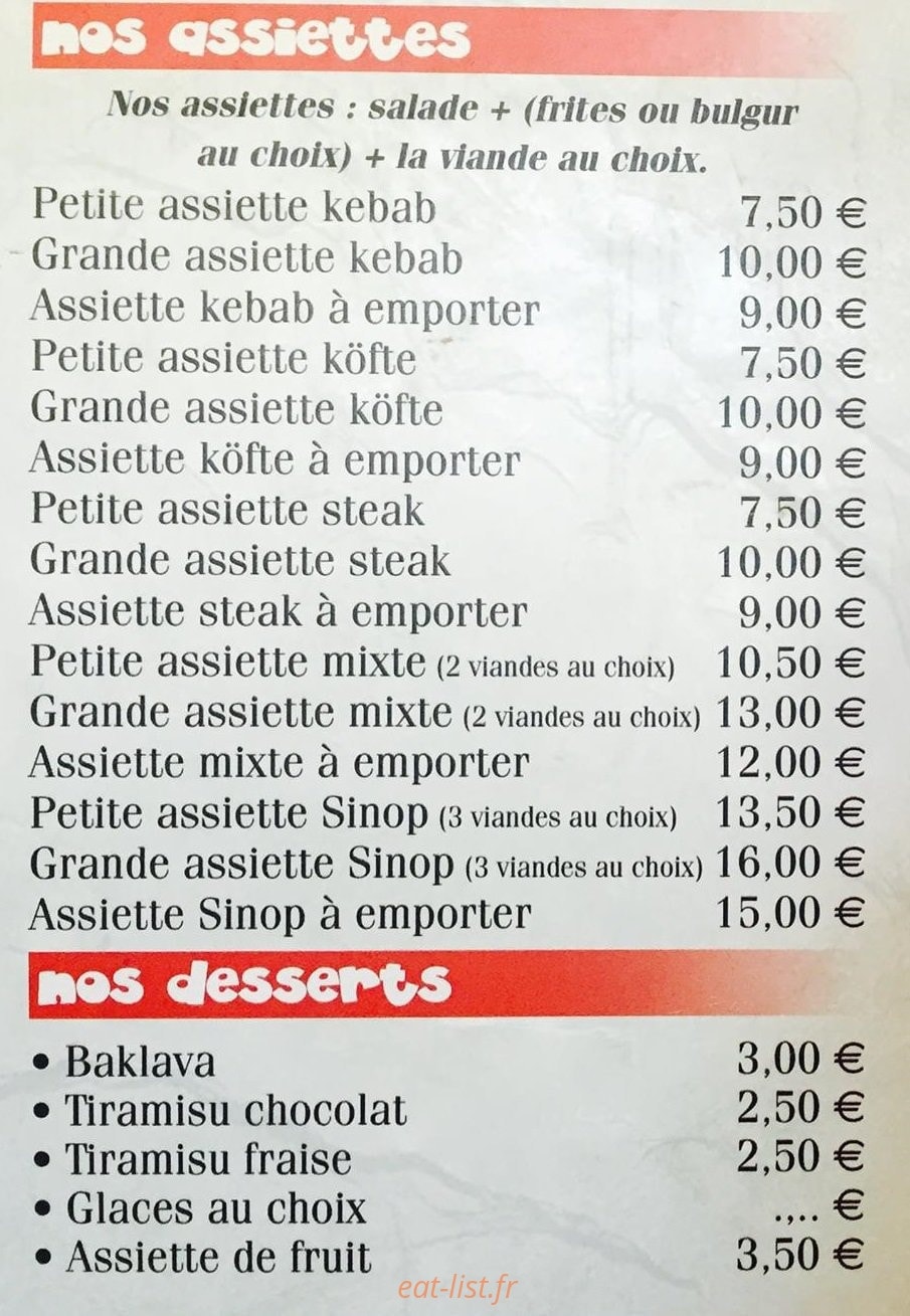 Sinop kebab — carte page 2