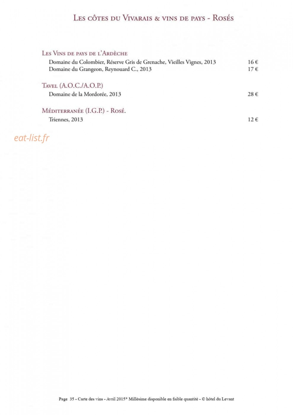 Restaurant Brioude — carte page 36