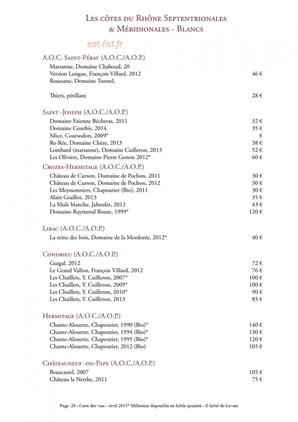 Restaurant Brioude — carte page 33