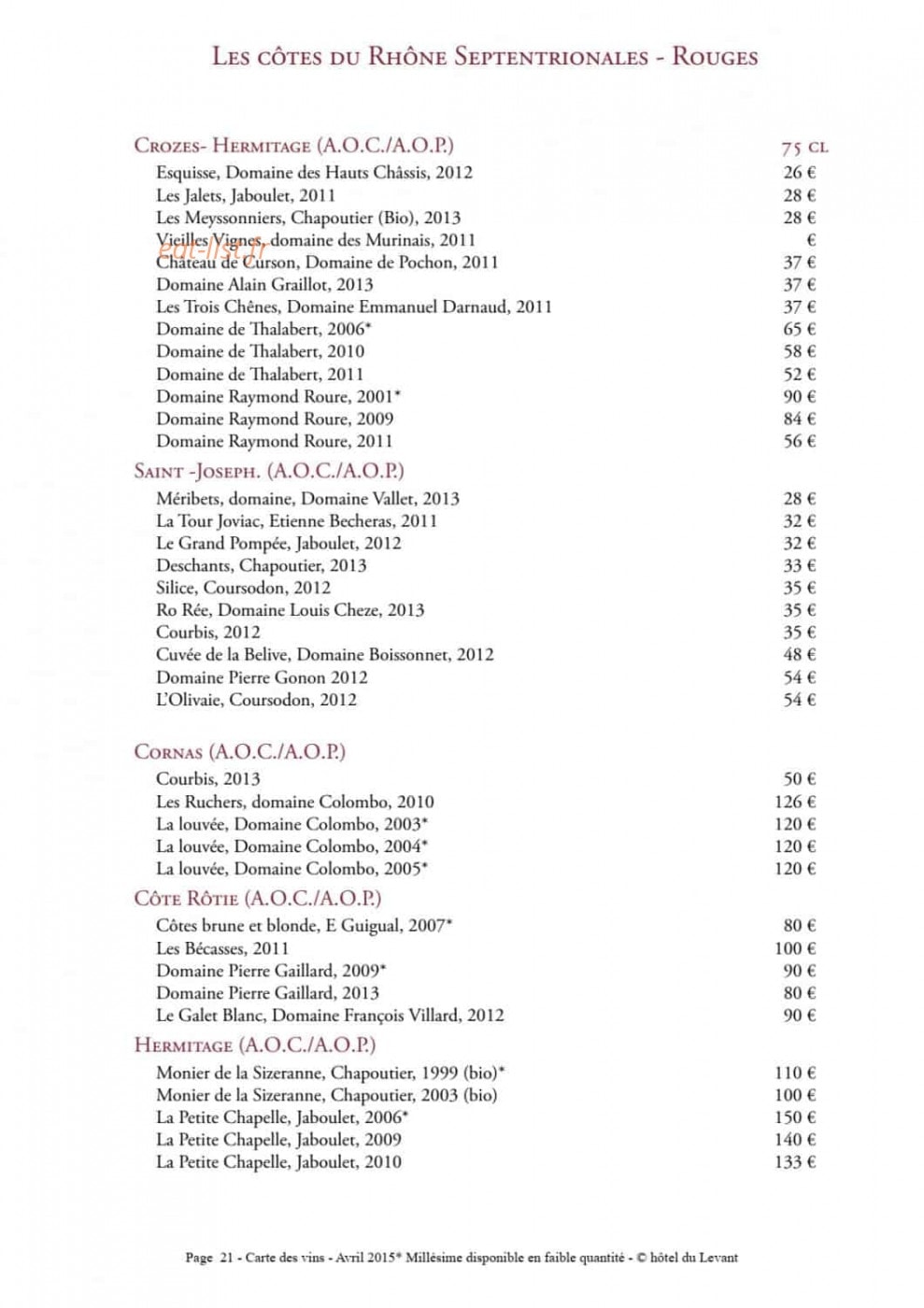 Restaurant Brioude — carte page 27