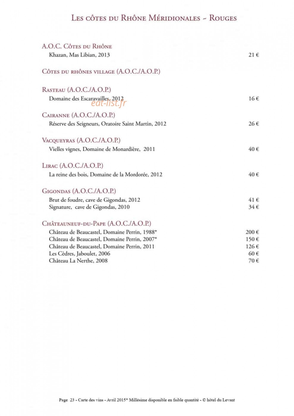 Restaurant Brioude — carte page 29