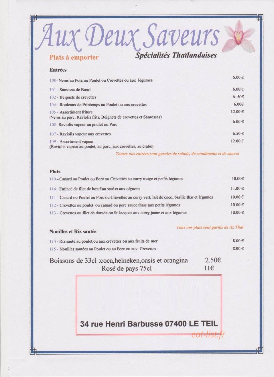 Aux deux saveurs — carte page 1