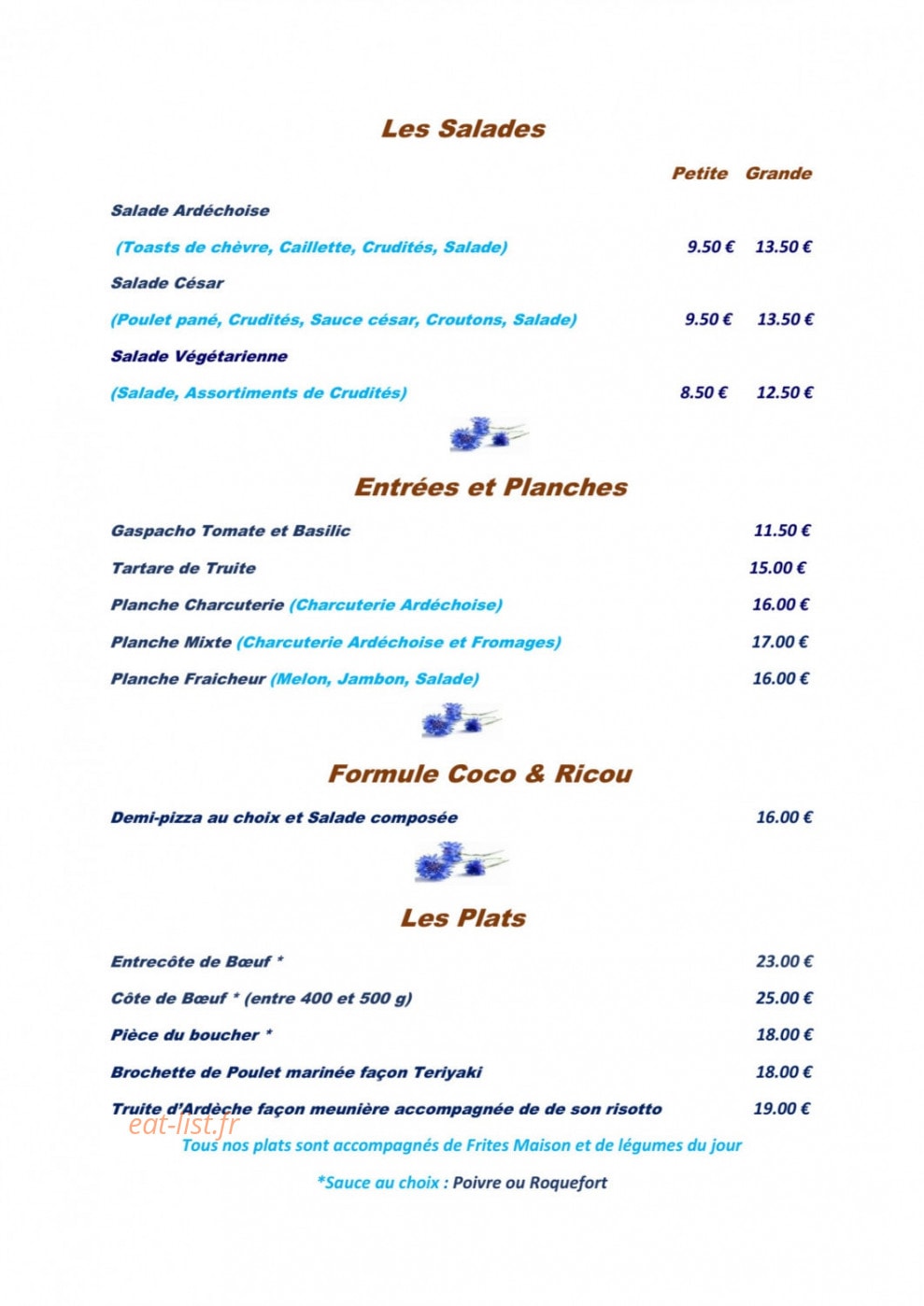 L'Auberge de l'Helvie — carte page 1