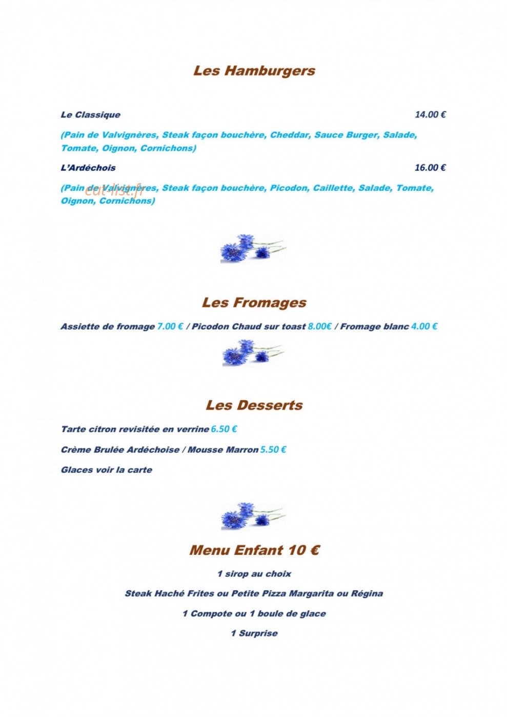L'Auberge de l'Helvie — carte page 2