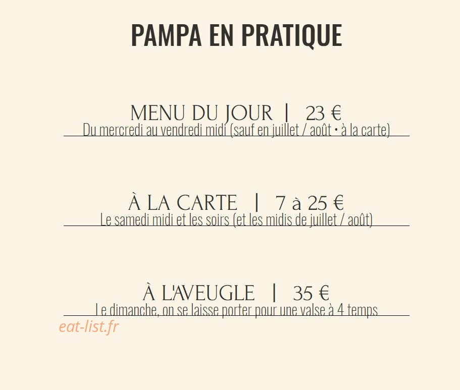Bistrot Pampa — carte page 1
