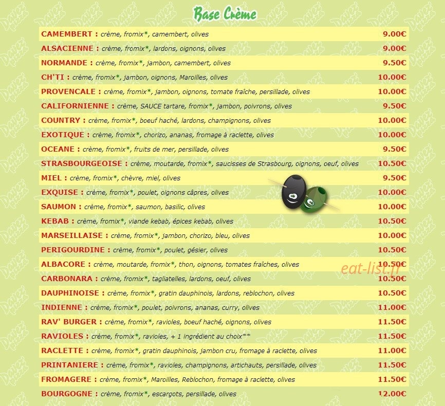 Davez Pizza — carte page 2