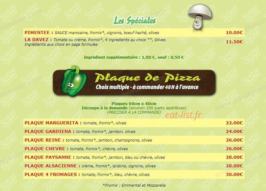 Davez Pizza — carte page 3
