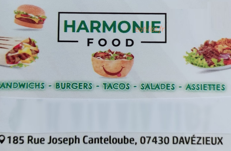 Harmonie Food — carte page 1