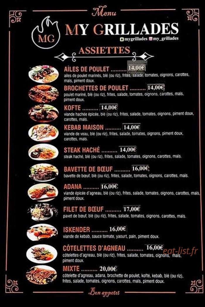 My grillades — carte page 1
