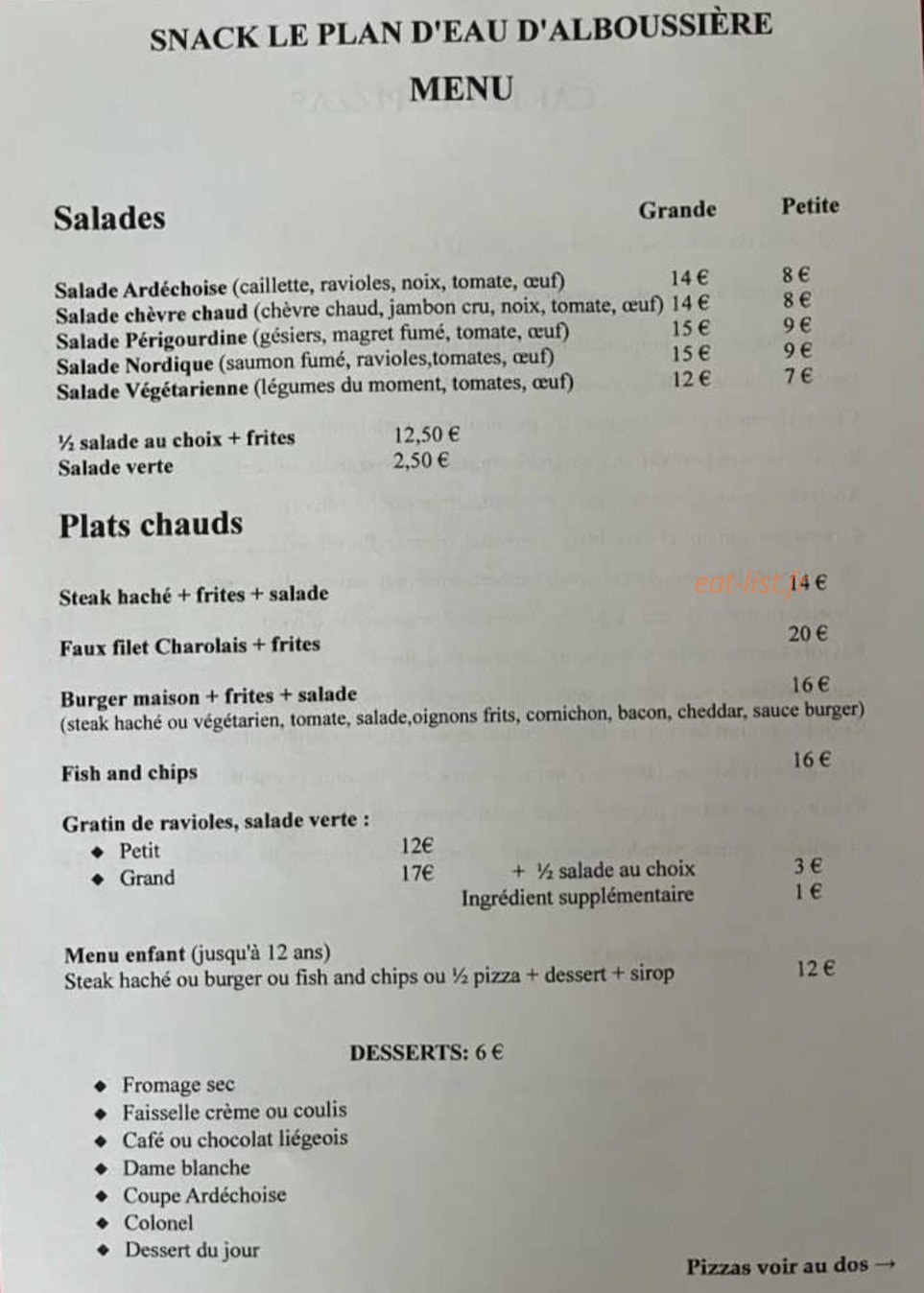 Snack Plan d'eau — carte page 2